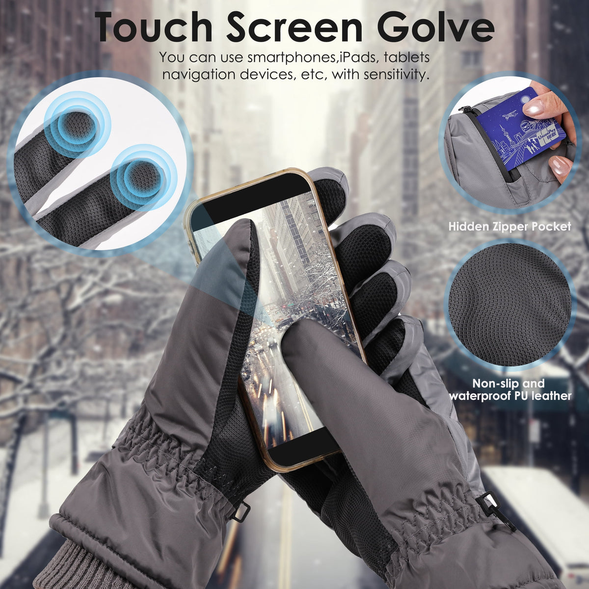 REDESS Winter Gloves for Men and Women with Touch Screen Waterproof for Ski Black