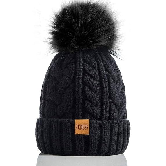 REDESS Women Winter Pompom Beanie Hat with Warm Fleece Lined, Thick Slouchy Knit Skull Ski Cap