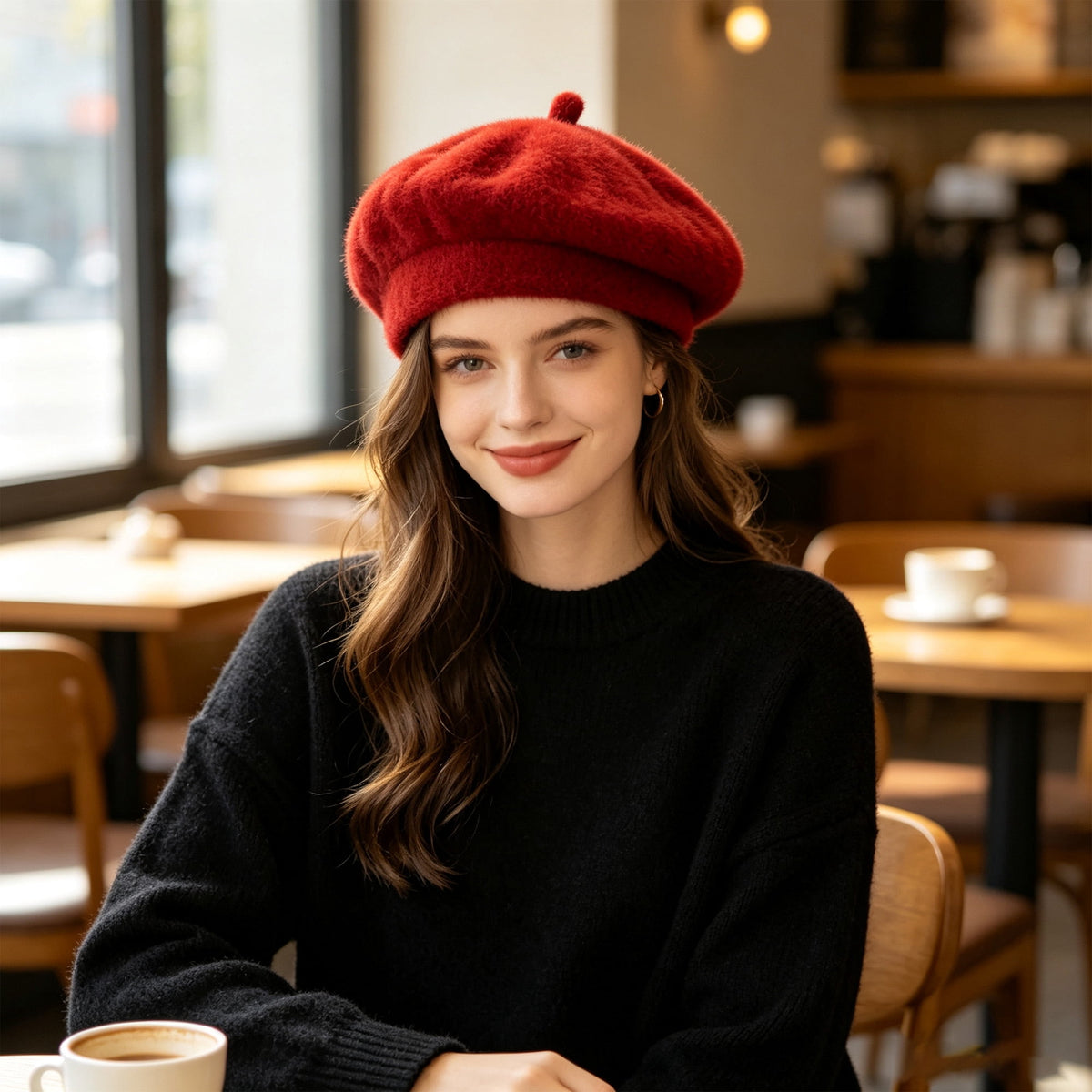 REDESS Winter Beret Hats for Womens Vintage Style Black Hat Solid Color
