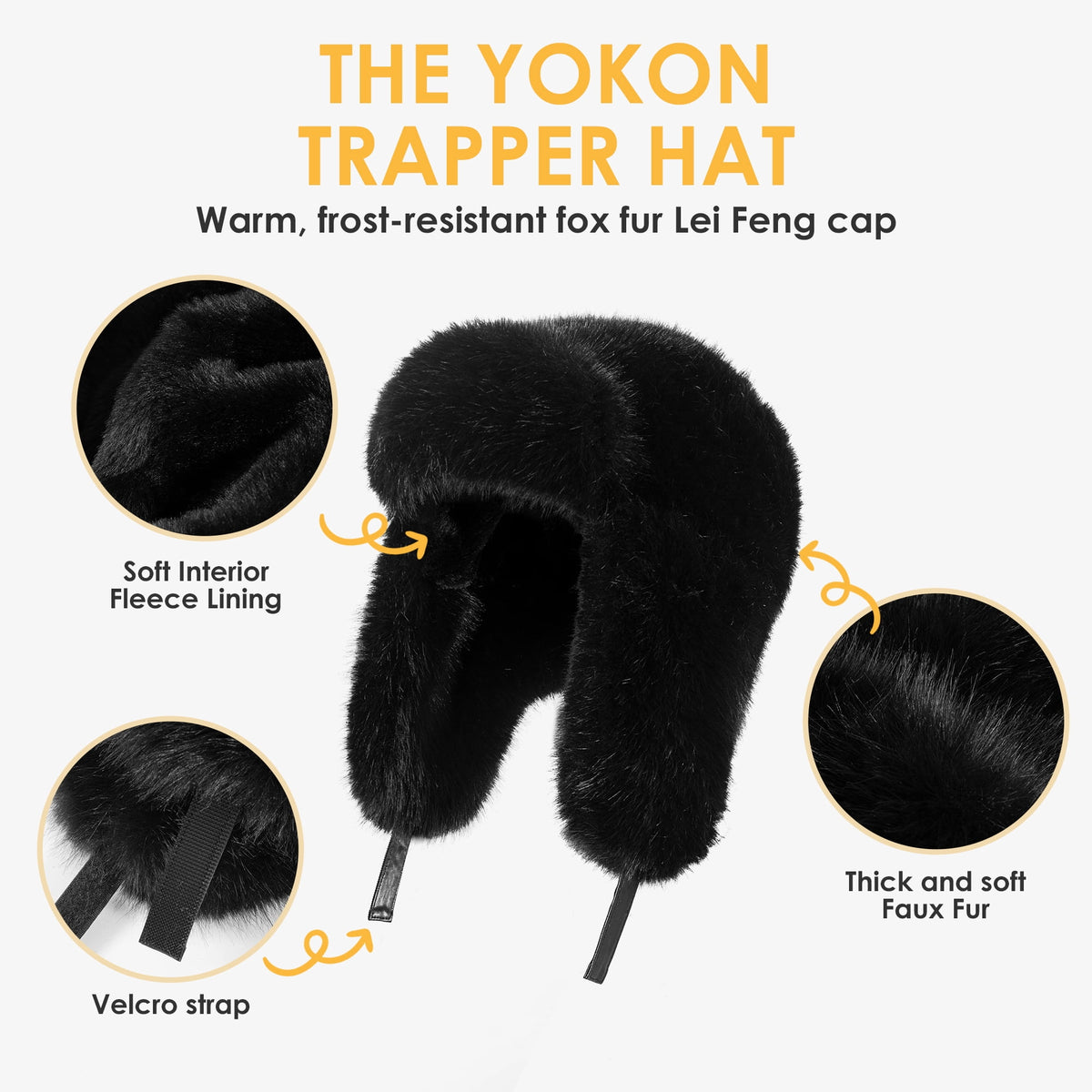 REDESS Women's Trapper Hat Winter Warm with Faux Fur and Ear Flaps Winter Hat,Black