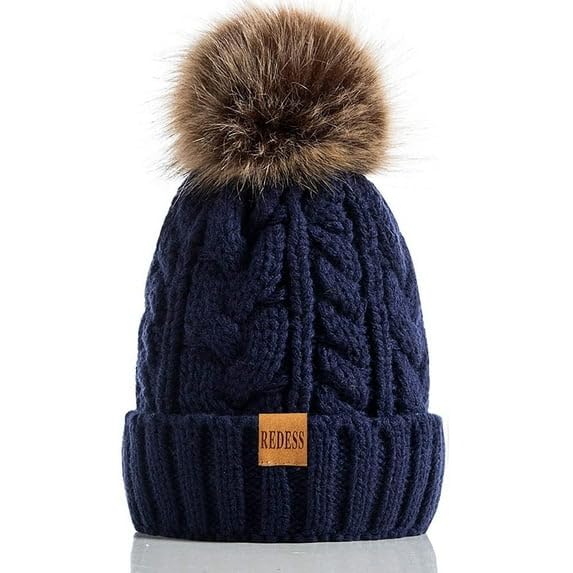 REDESS Women Winter Pompom Beanie Hat with Warm Fleece Lined, Thick Slouchy Knit Skull Ski Cap