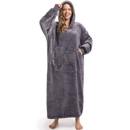 REDESS Oversized Sherpa Blanket Hoodie Sweatshirt for Adults Women Men-Dark Grey