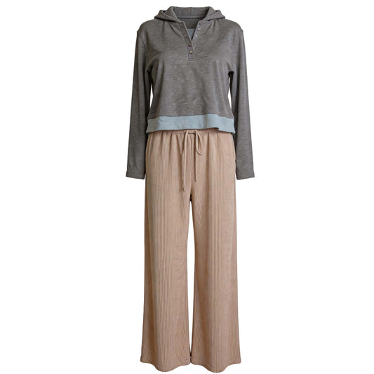 REDESS Outfit Sets Women 2 Piece Lounge Set with Hooded Top and Loose Pants Casual Knit Outfit for Travel