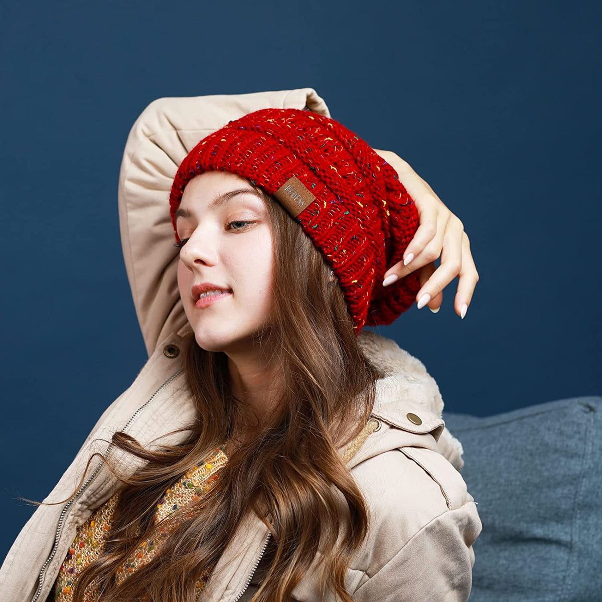 REDESS Slouchy Oat Beanie Hat for Women Winter Warm Knit Cap