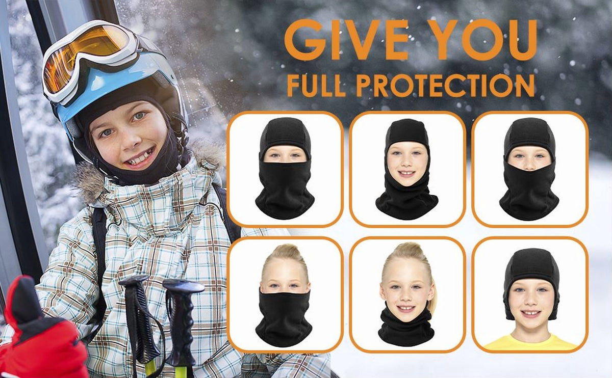 REDESS Balaclava Face Mask for Kid Warm Fleece Windproof Ski Mask for Boy and Girl,Black 2 Pack
