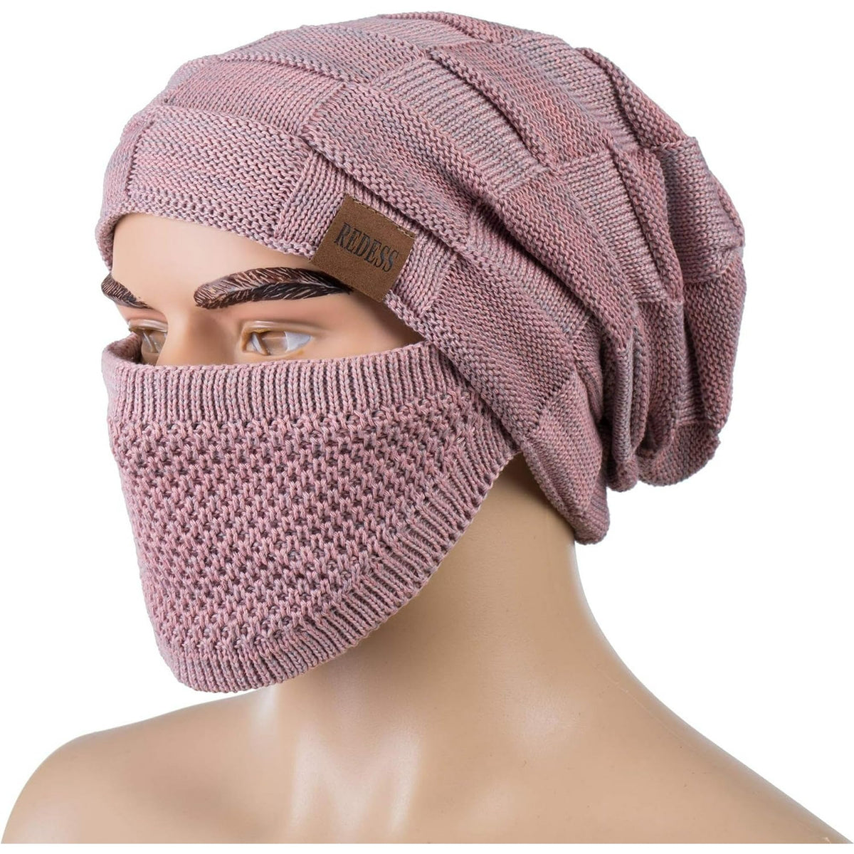 REDESS Beanie Hat for Men and Women Winter Warm Hats Knit Slouchy Thick Skull Cap with Face Cover-Black