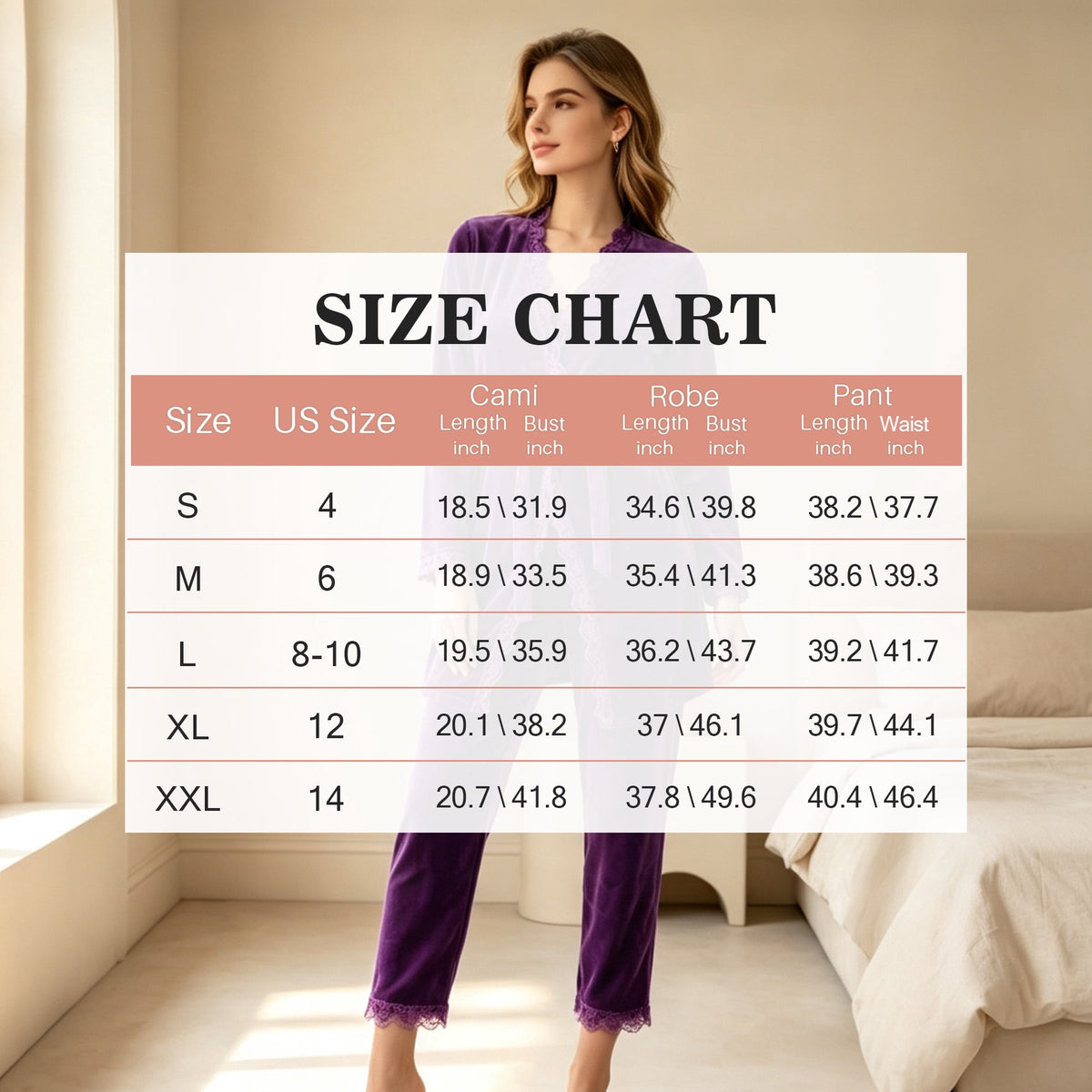 REDESS Womens Pajama Sets, Lace Trim Cami Top, Belted Robe & Long Pants Loungewear 3 Piece Velvet Pajama Sets for Women