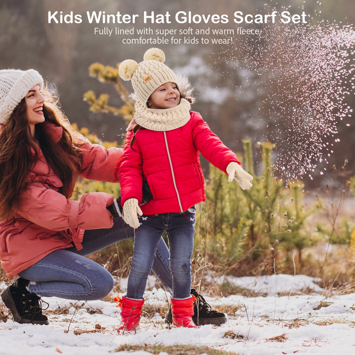REDESS 3 Pcs Unisex Kids Winter Beanie Hat and Scarf & Glove Set for Boy and Girl 3-9 Years Old