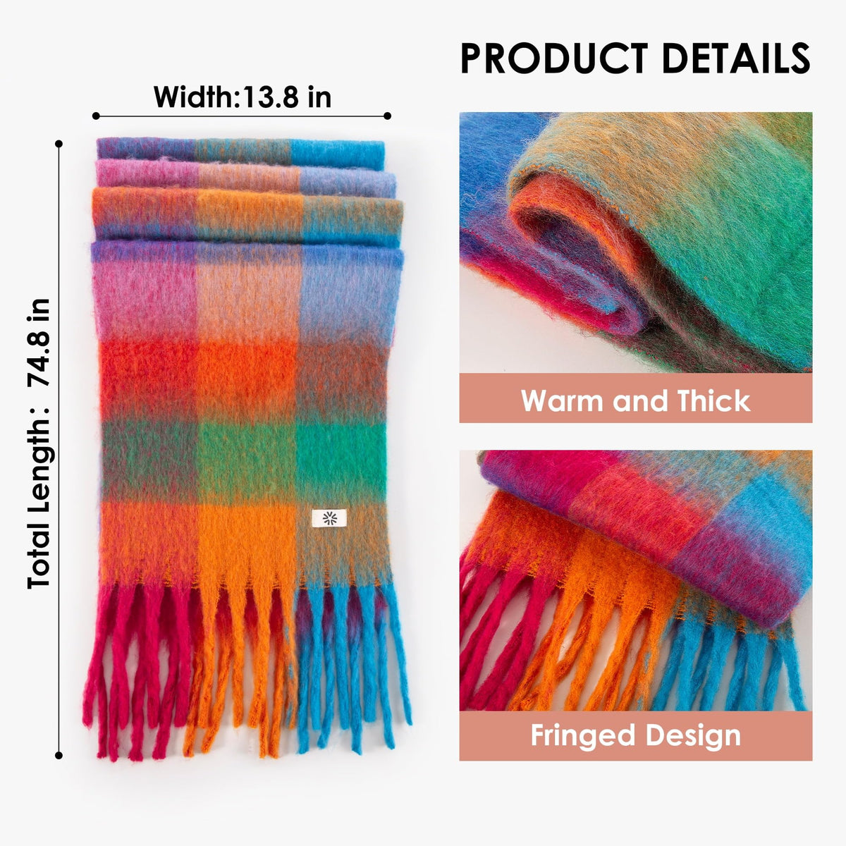 REDESS Winter Scarf for Women Soft Plaid Pattern Cozy Warm Tassel Blanket Shawl Wrap