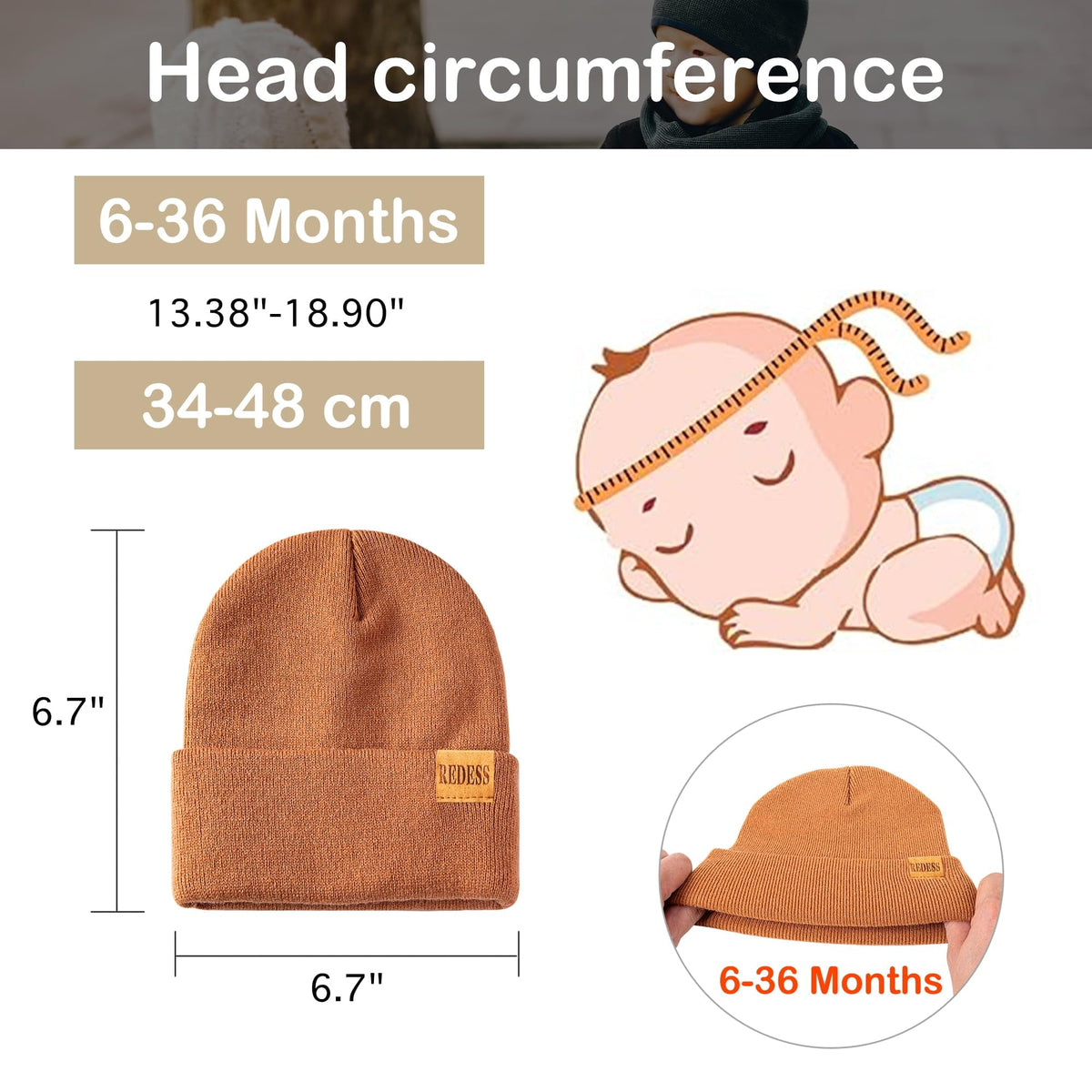 REDESS 3 pack Kids Warm Winter Knit Cuffed Beanie Hat for Boy and Girl 0-3 Year Old