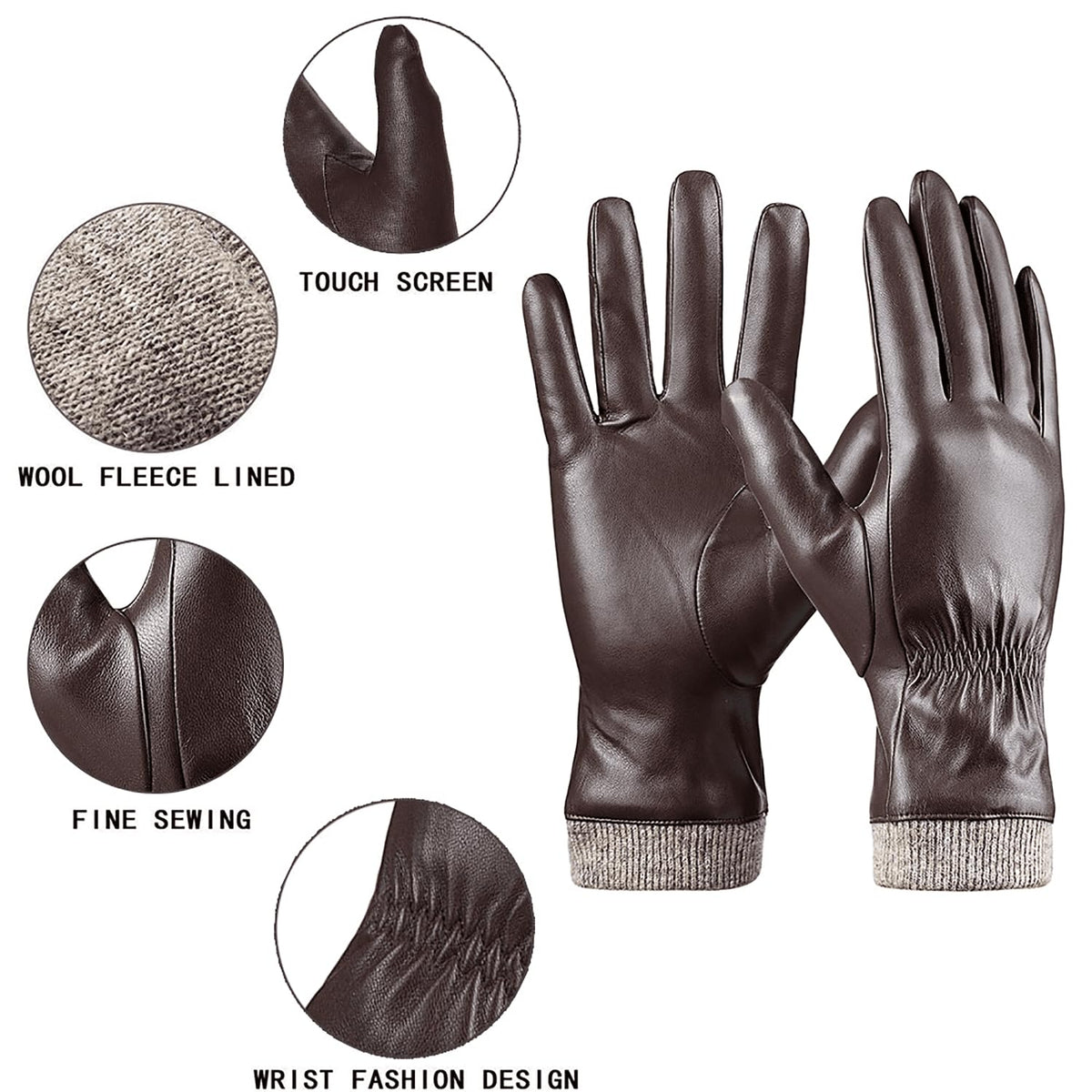 REDESS PU Leather Black Gloves for Women, Soft Winter Thermal Snow Driving Gloves Touchscreen