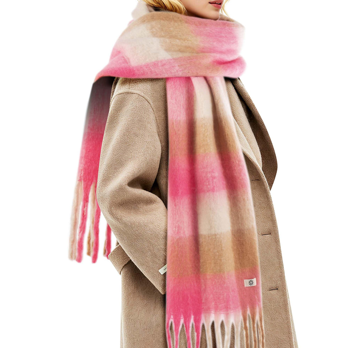 REDESS Winter Scarf for Women Soft Plaid Pattern Cozy Warm Tassel Blanket Shawl Wrap