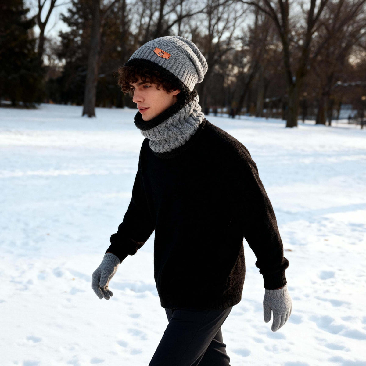 REDESS Men's Winter Beanie Hat Scarf and Touch Screen Gloves Set for Women,Black