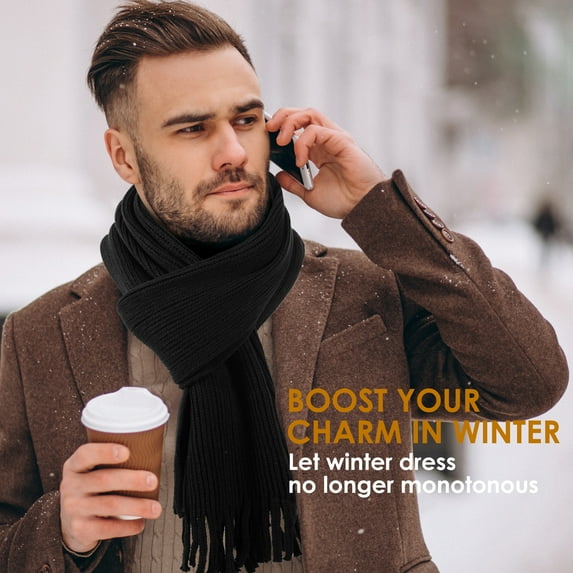 REDESS Winter Scarf for Men and Women Knit Long Thick Scarves for Adult Cold Weather Black
