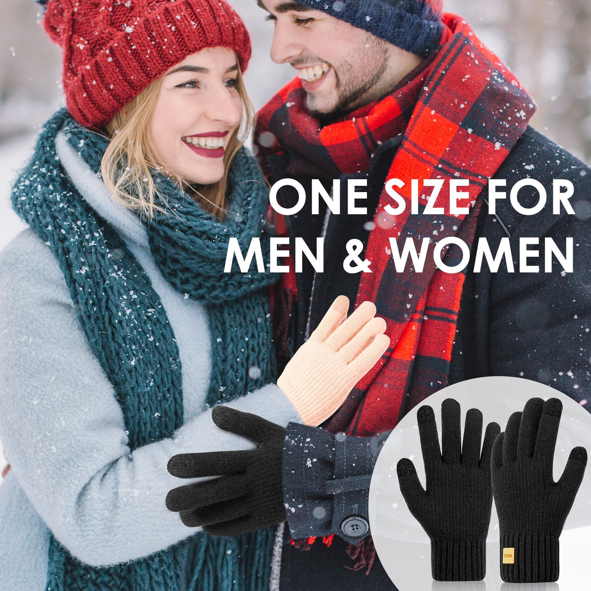 REDESS Winter Gloves for Men and Women Touch Screen Knit Warm Black Gloves for Cold Weather