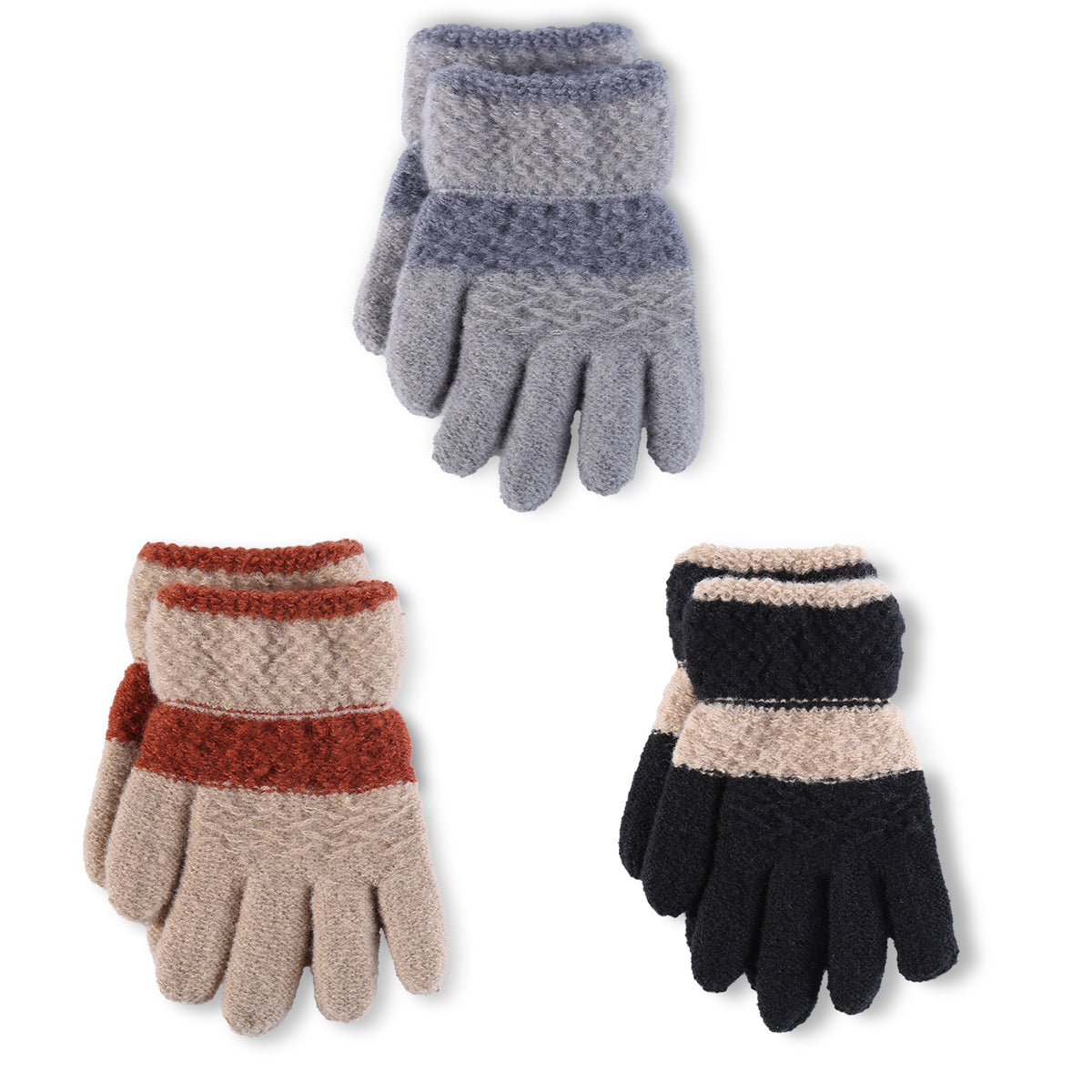 REDESS Toddler Winter Gloves for Kids 2‑6 Years Old, Soft Knit Full‑Finger Kids Glovesfor Little Boys Girls 3 Pack
