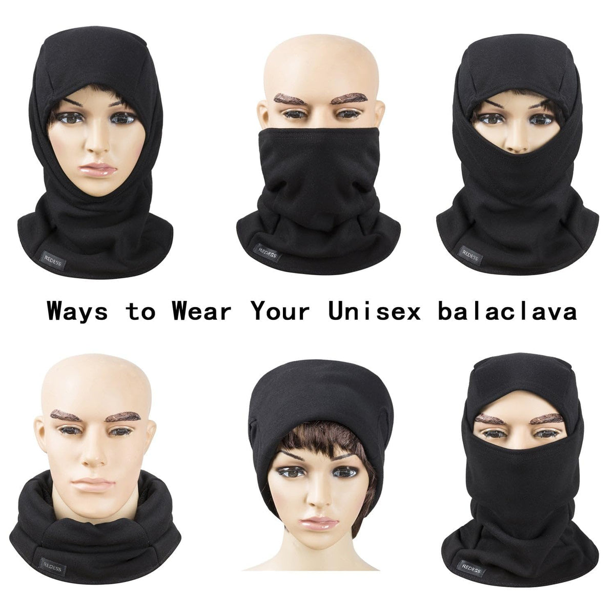 REDESS Balaclava Face Mask for Men/Women,Warm Fleece Windproof Ski Mask and Motorcycle,Warmer Winter Sports Cap Black