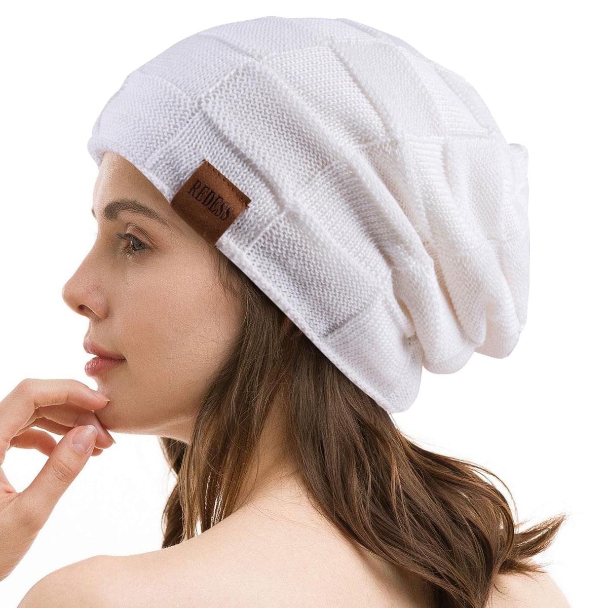 REDESS Beanie Hat for Men and Women Winter Warm Hats Knit Slouchy Thick Skull Cap with Face Cover-Black