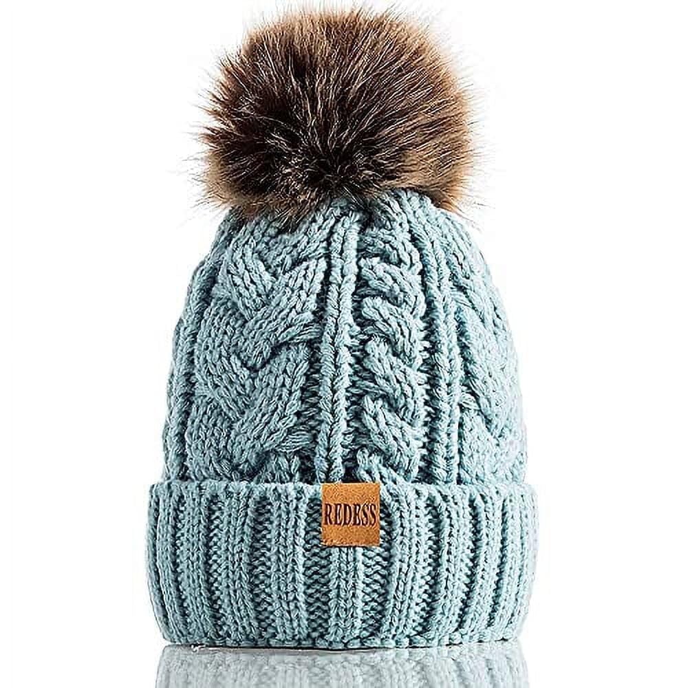 REDESS Women Winter Pompom Beanie Hat with Warm Fleece Lined, Thick Slouchy Knit Skull Ski Cap