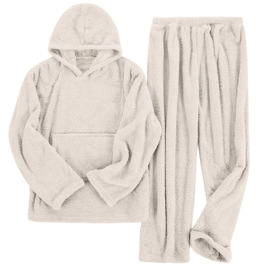 REDESS Women' s Fluffy Pajamas Set Fleece Pullover Pants Loose Plush Sleepwear 2 Piece Pjs Set Warm Loungewear Fuzzy