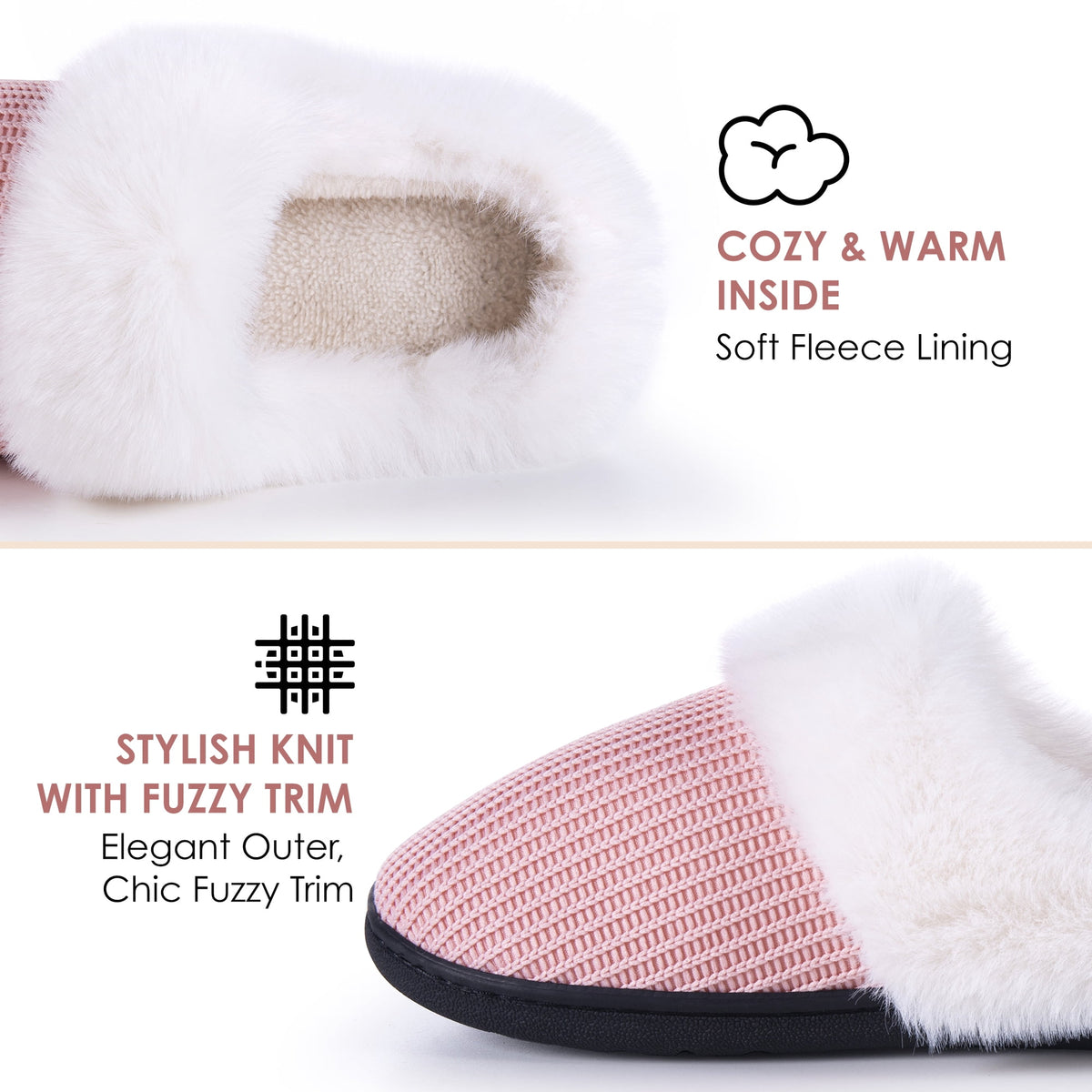 REDESS Fuzzy Slippers for Women Closed Toe Womens Faux Fur Memory Foam Cozy Plush House Slippers