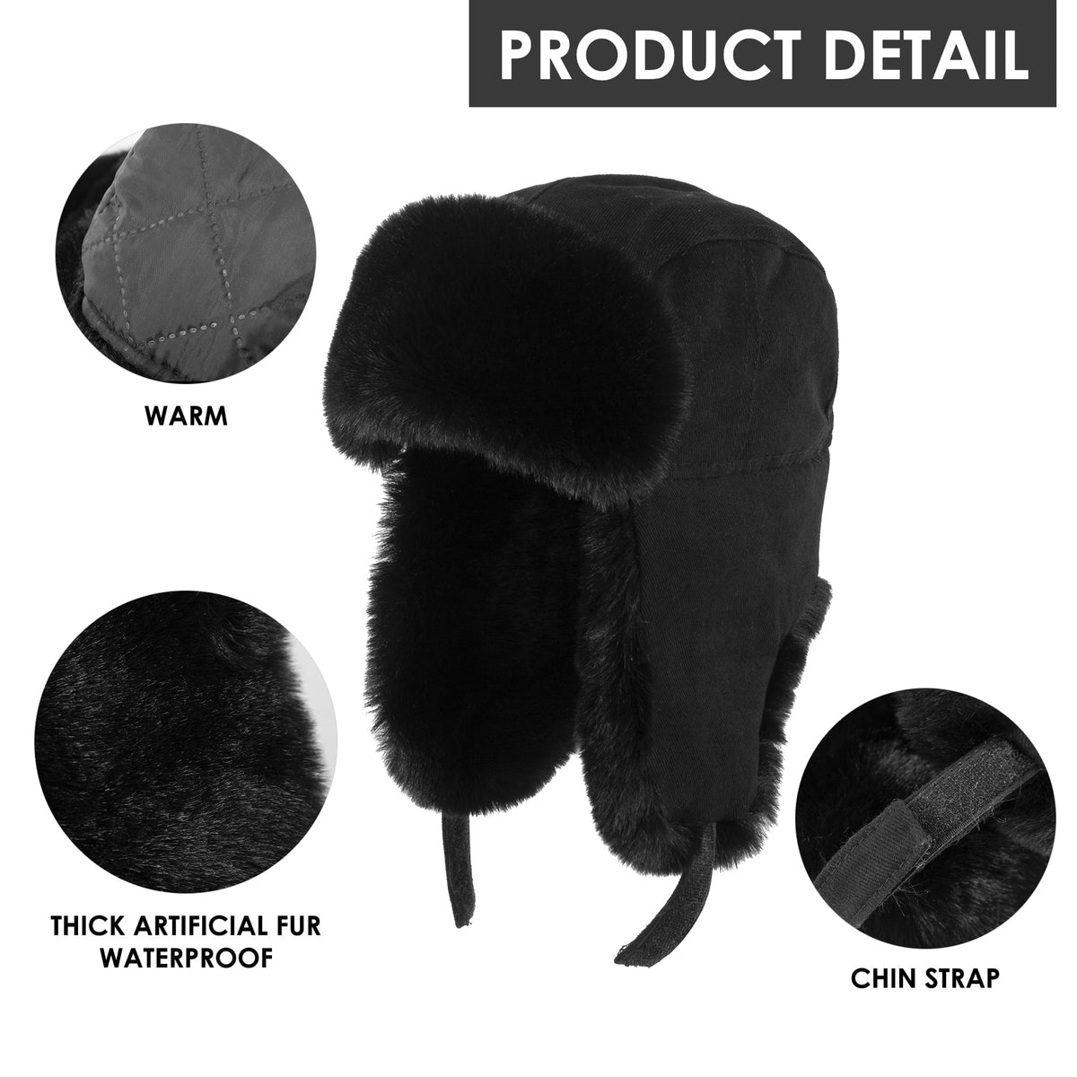REDESS Men's Trapper Hat Winter Warm Ear Flaps Hunting Trapper Black Hat for Men and Women