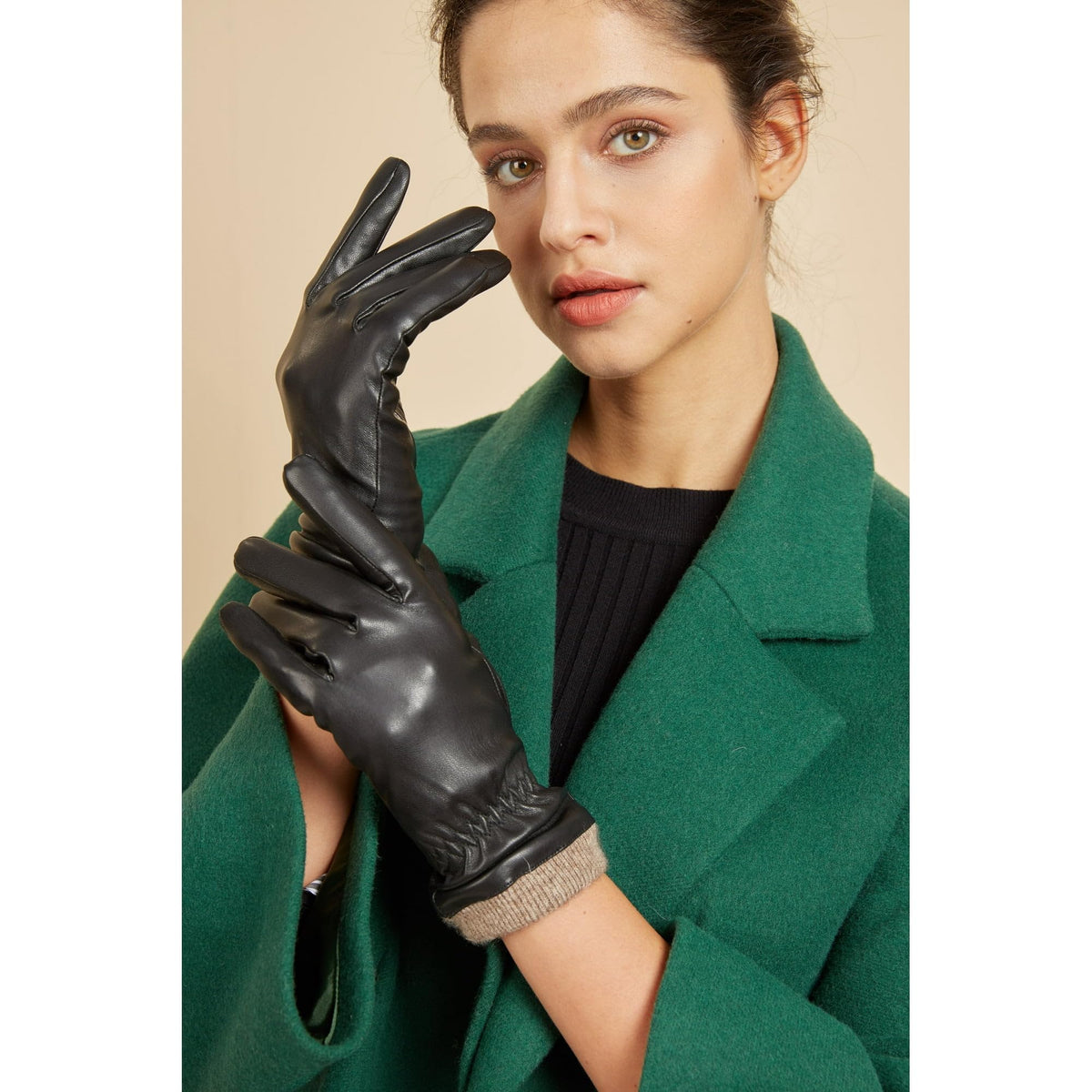 REDESS PU Leather Black Gloves for Women, Soft Winter Thermal Snow Driving Gloves Touchscreen