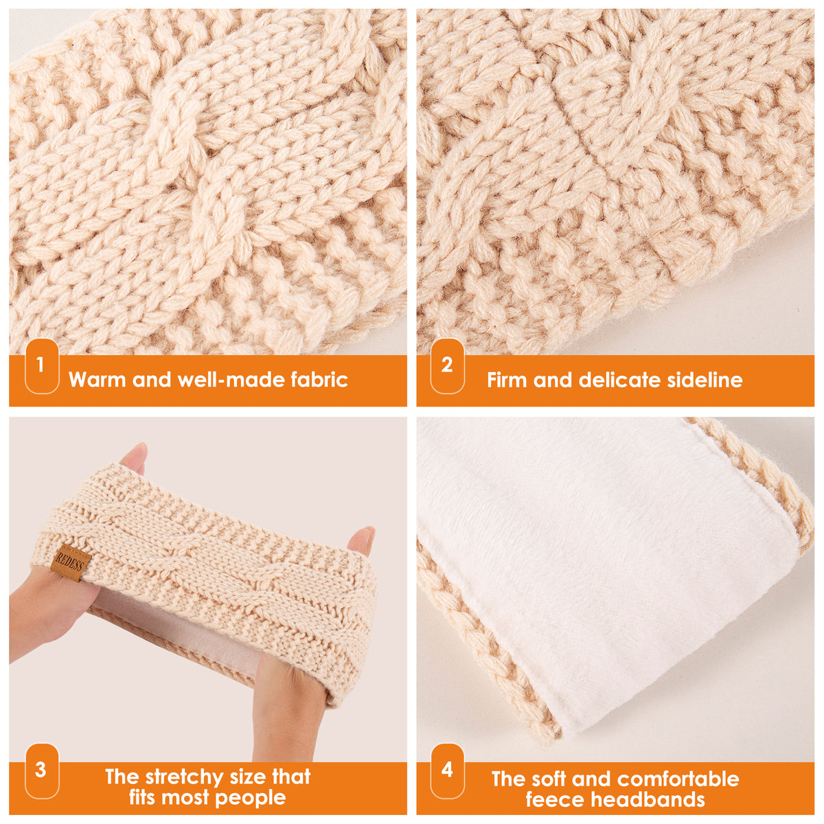 REDESS Winter Ear Warmer Headband for Women,Knit Thick Fleece Lined Cold Weather Warm Ear Muffs Headband