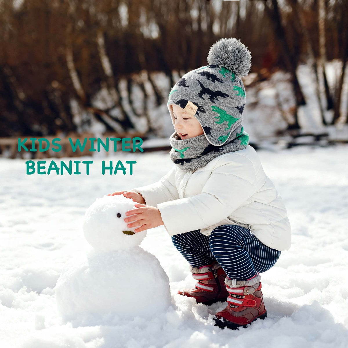 REDESS Infant Toddler Winter Hat Scarf Set Knitted Fleece Lined for Baby Boy Girl