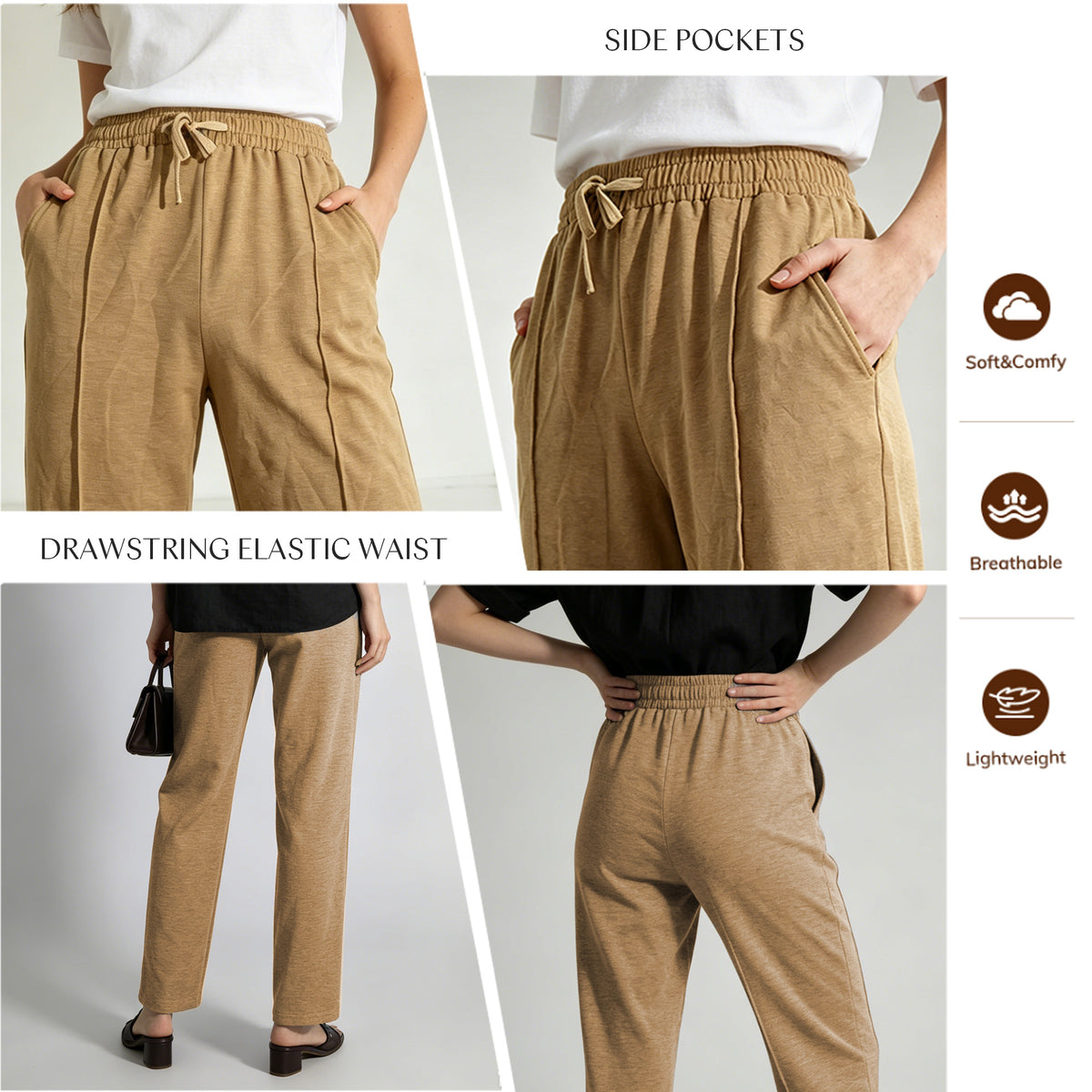 REDESS Sweatpants for Women Wide Leg Casual Baggy Black Sweatpants Drawstring Workout Pants with Pockets,S-XXL