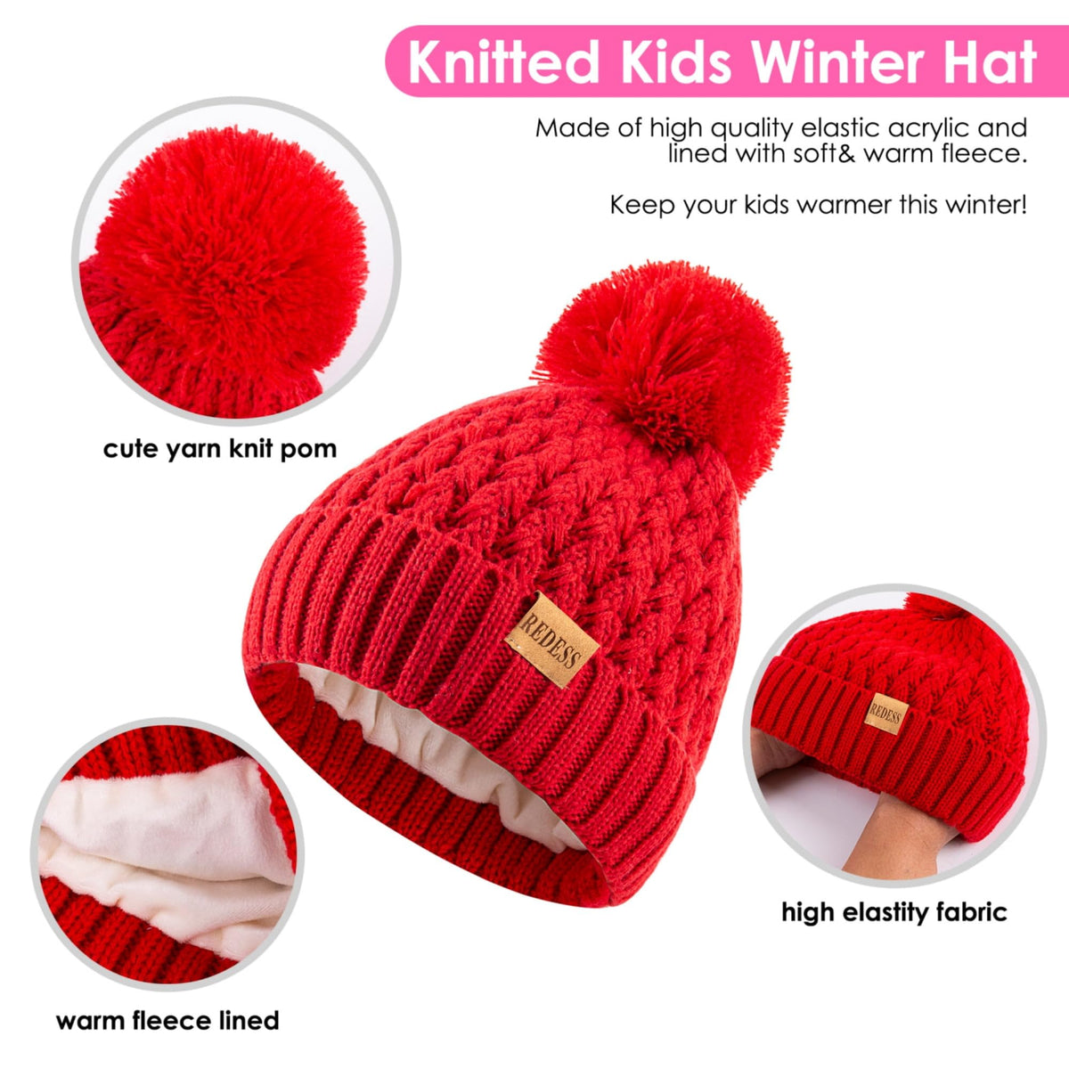 REDESS Unisex Kids Winter Beanie Hat, Gloves and Scarf Set, Acrylic, Multicolor, 3-9 Years