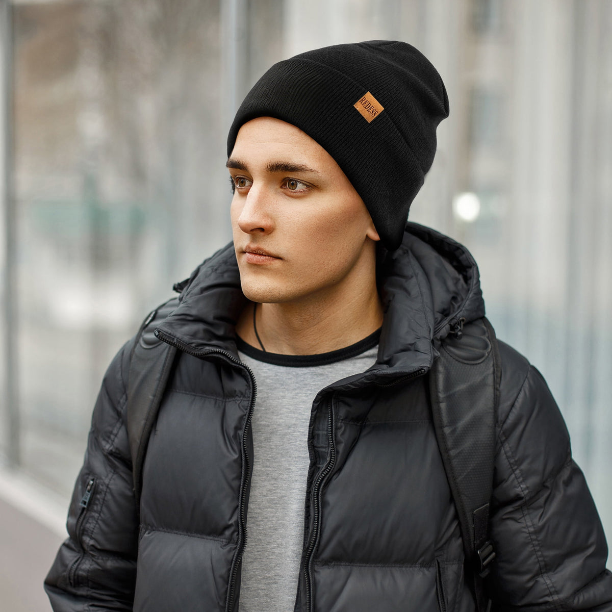 REDESS 2 Pack Warm Winter Knit Cuffed Beanie Hat for Men and Women,Black+Black
