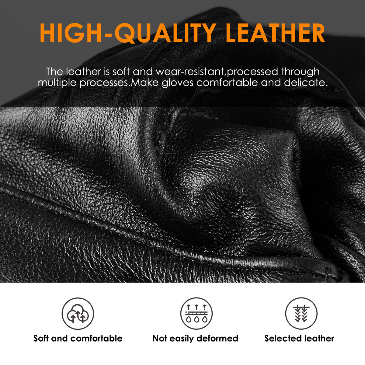 REDESS Genuine Leather Black Gloves for Men, Soft Winter Warm Touch Screen Gloves for Motorcycle Driving