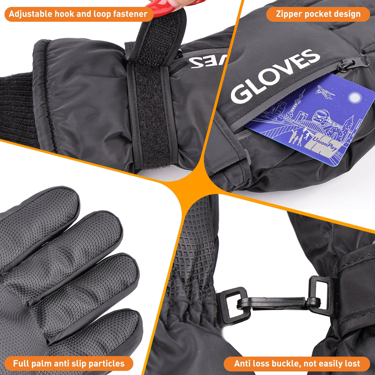 REDESS Women's Waterproof Touchscreen Winter Ski Snowboard Gloves, Black