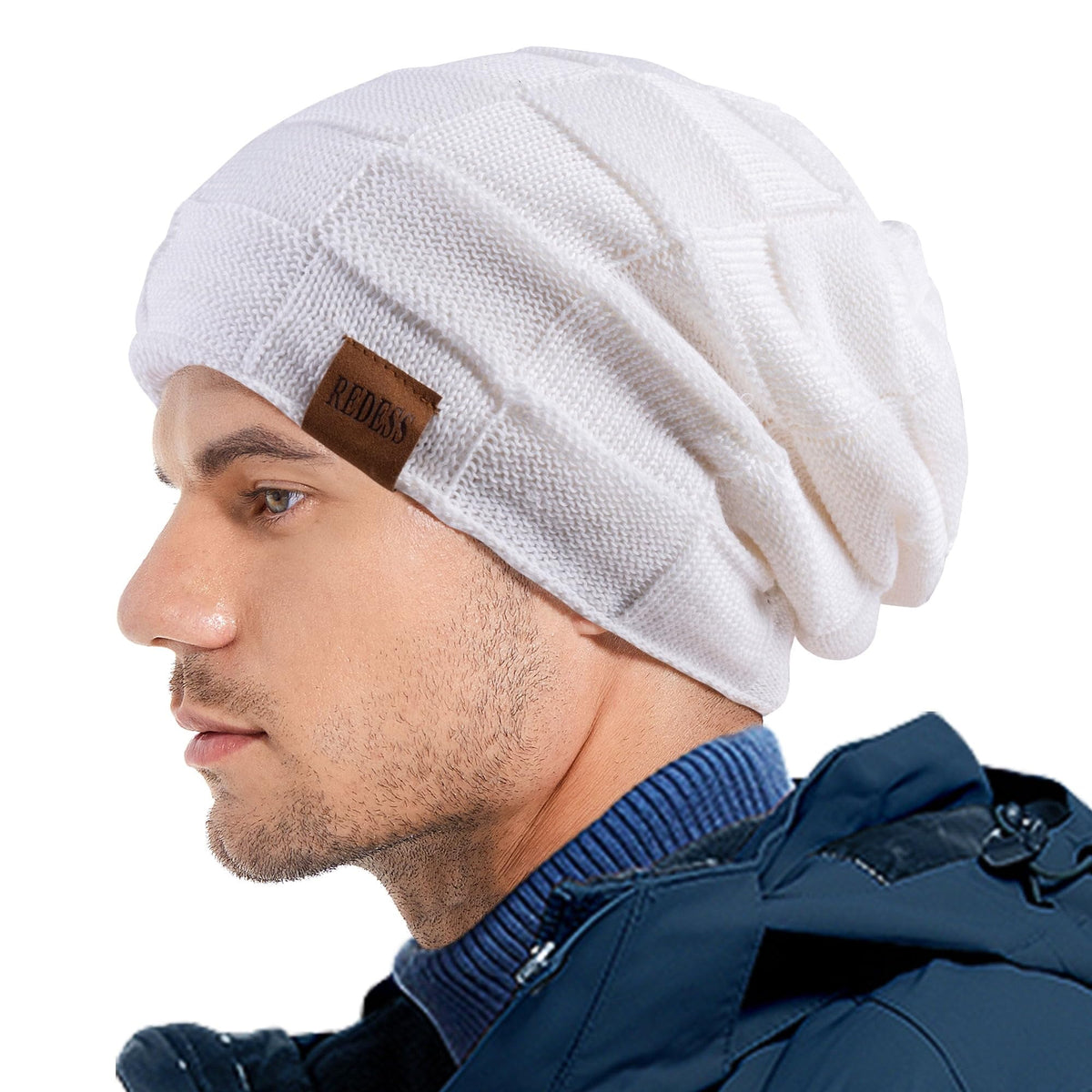 REDESS Beanie Hat for Men and Women Winter Warm Hats Knit Slouchy Thick Skull Cap with Face Cover-Black