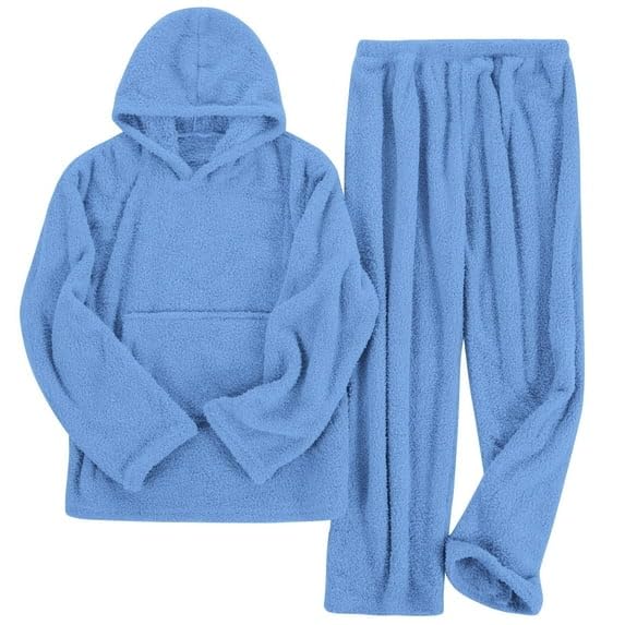 REDESS Women' s Fluffy Pajamas Set Fleece Pullover Pants Loose Plush Sleepwear 2 Piece Pjs Set Warm Loungewear Fuzzy