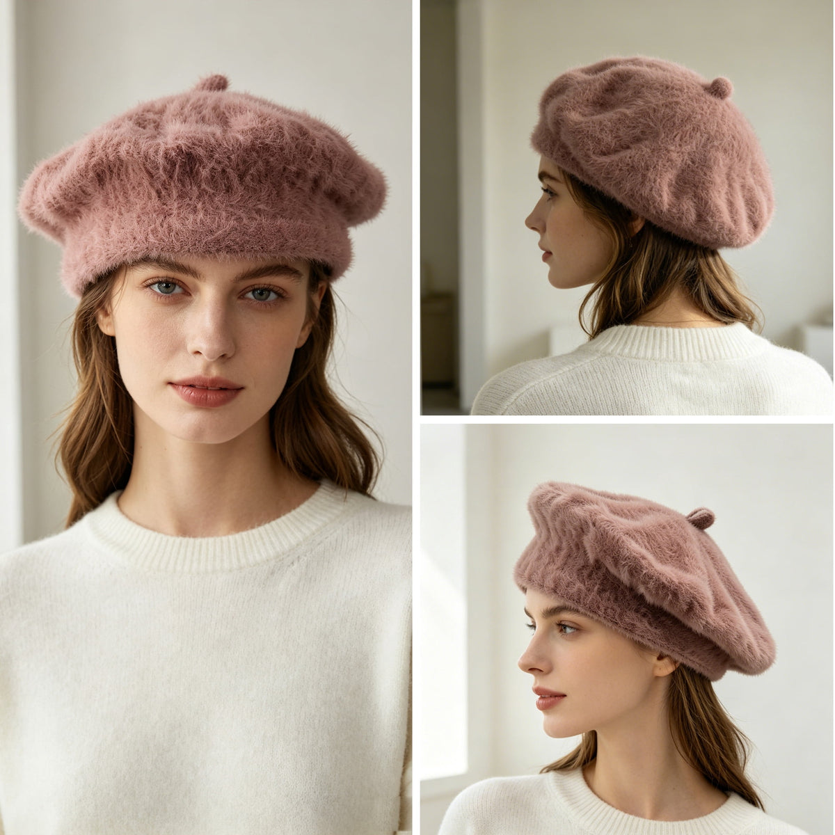 REDESS Winter Beret Hats for Womens Vintage Style Black Hat Solid Color