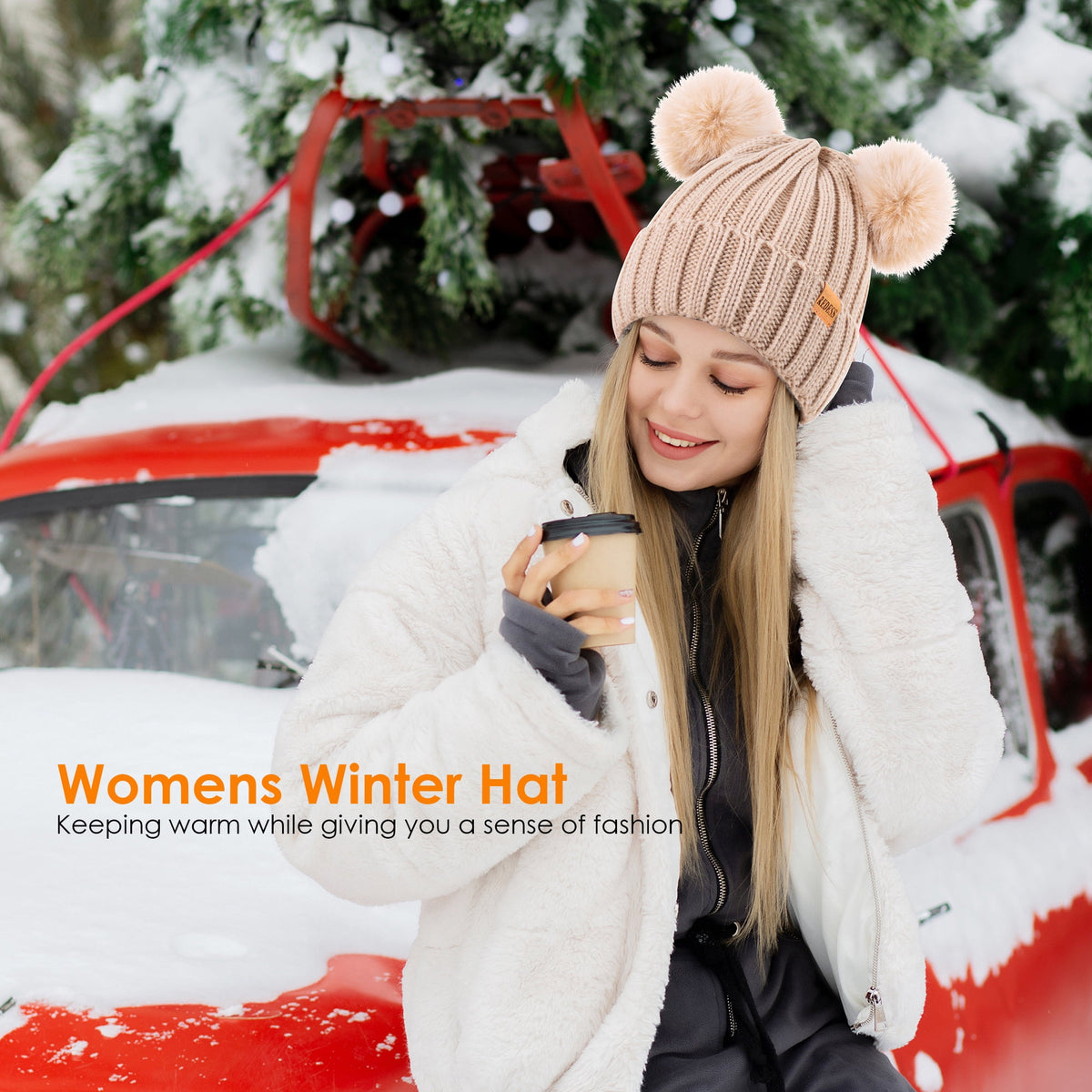 REDESS Winter Beanie Hat for Women with Warm Fleece Lined, Thick Slouchy Knit Skull Ski Cap-Black