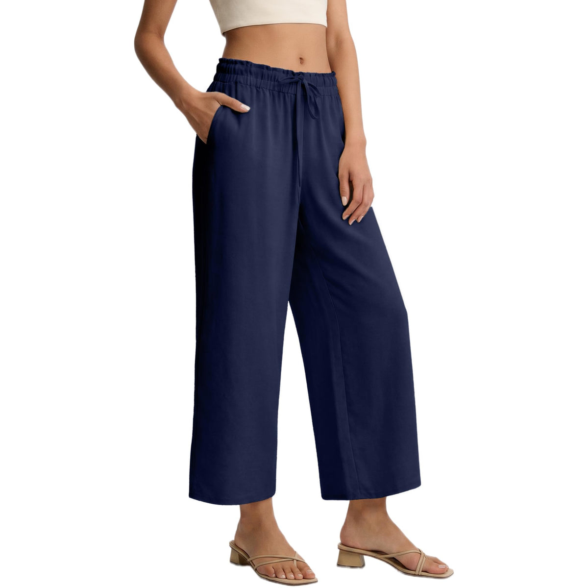 REDESS Capri Pants for Women Summer Capris Adjustable Drawstring with Pockets M-XXXL