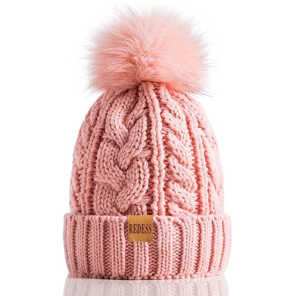 REDESS Women Winter Pompom Beanie Hat with Warm Fleece Lined, Thick Slouchy Knit Skull Ski Cap