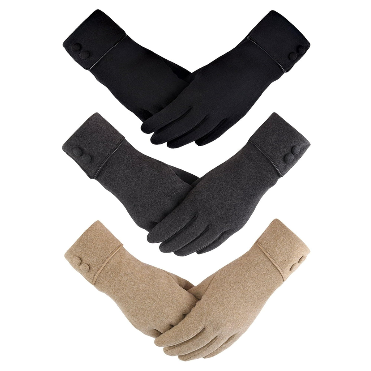 REDESS Women's Winter Warm Gloves, Full Finger Gloves with Sensitive Touch Screen Texting Fingers 3 Pairs.
