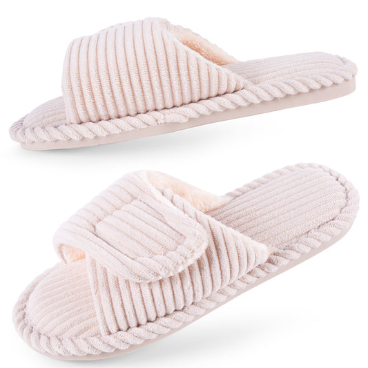 REDESS Slippers for Women Hook-and-Loop Womens Slippers Memory Foam Stripe House Slippers