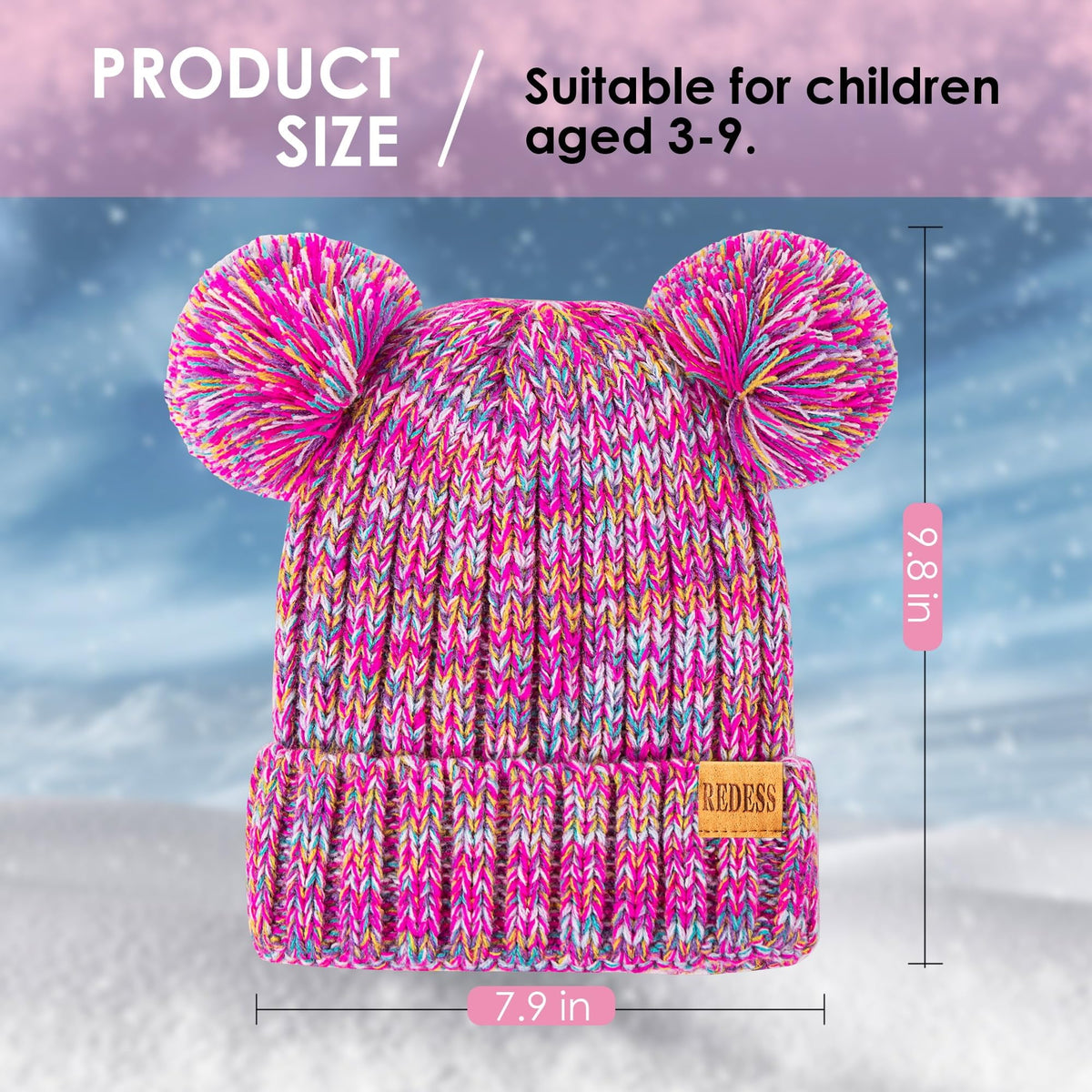 REDESS Winter Beanie Hats for Kids with Warm Fleece Lined, Children's Knit Hat for Boys Girls 5-9 Years Old