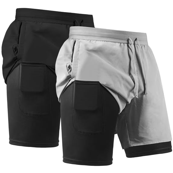 REDESS Men's Shorts with compression liner Athletic Running Workout Gym Activewear Basketball Shorts for Men,Navy Blue,2 Pcs