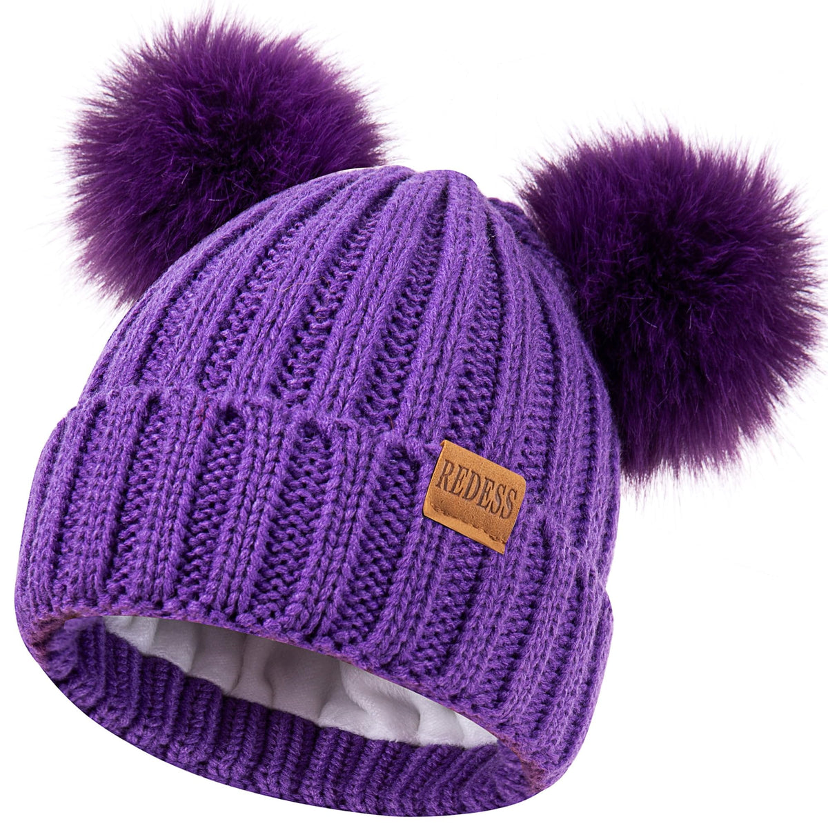 REDESS Winter Beanie Hats for Kids with Warm Fleece Lined, Children's Knit Hat for Boys Girls 5-9 Years Old