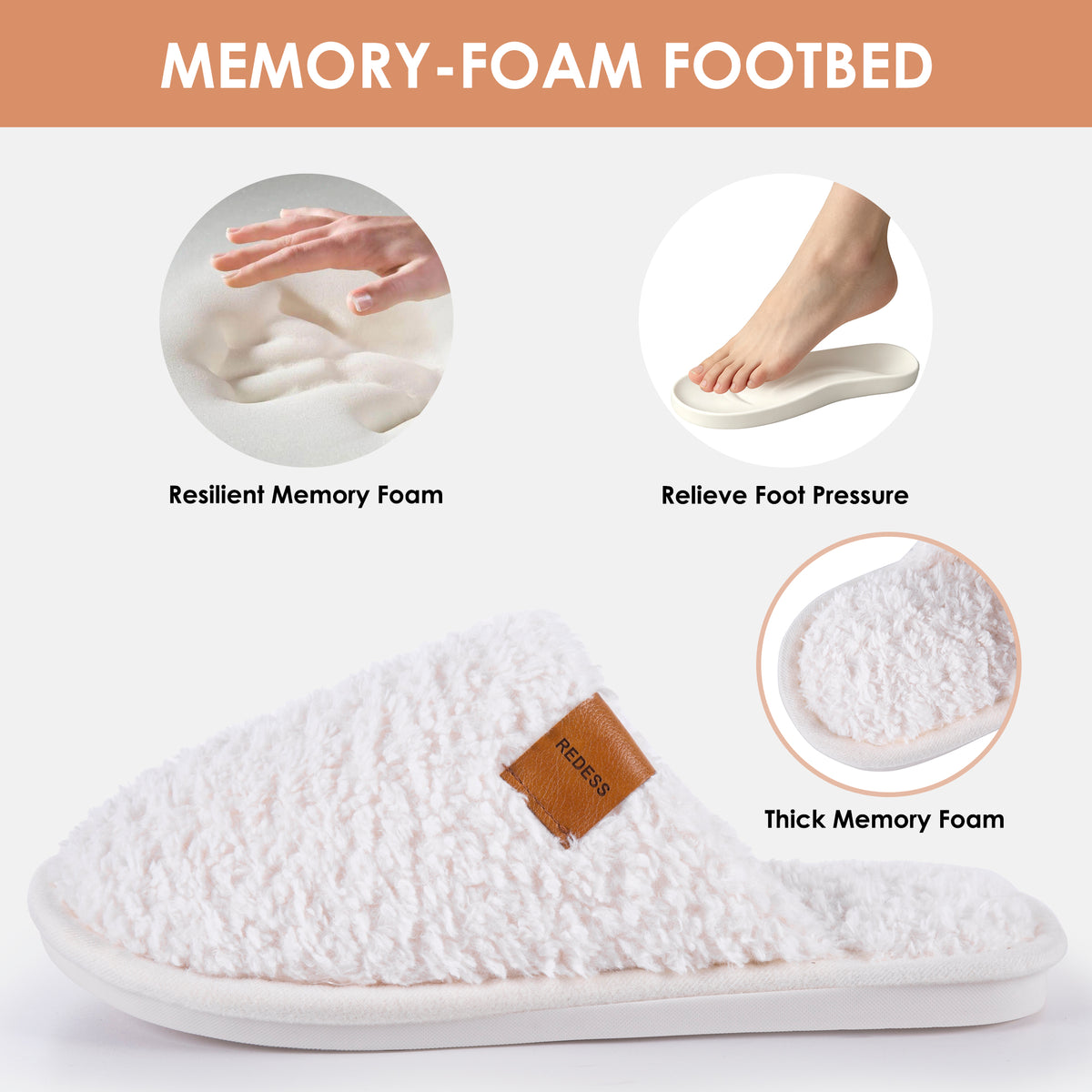 RREDESS Fuzzy Slippers for Women Closed Toe Womens Slippers Memory Foam House Slippers