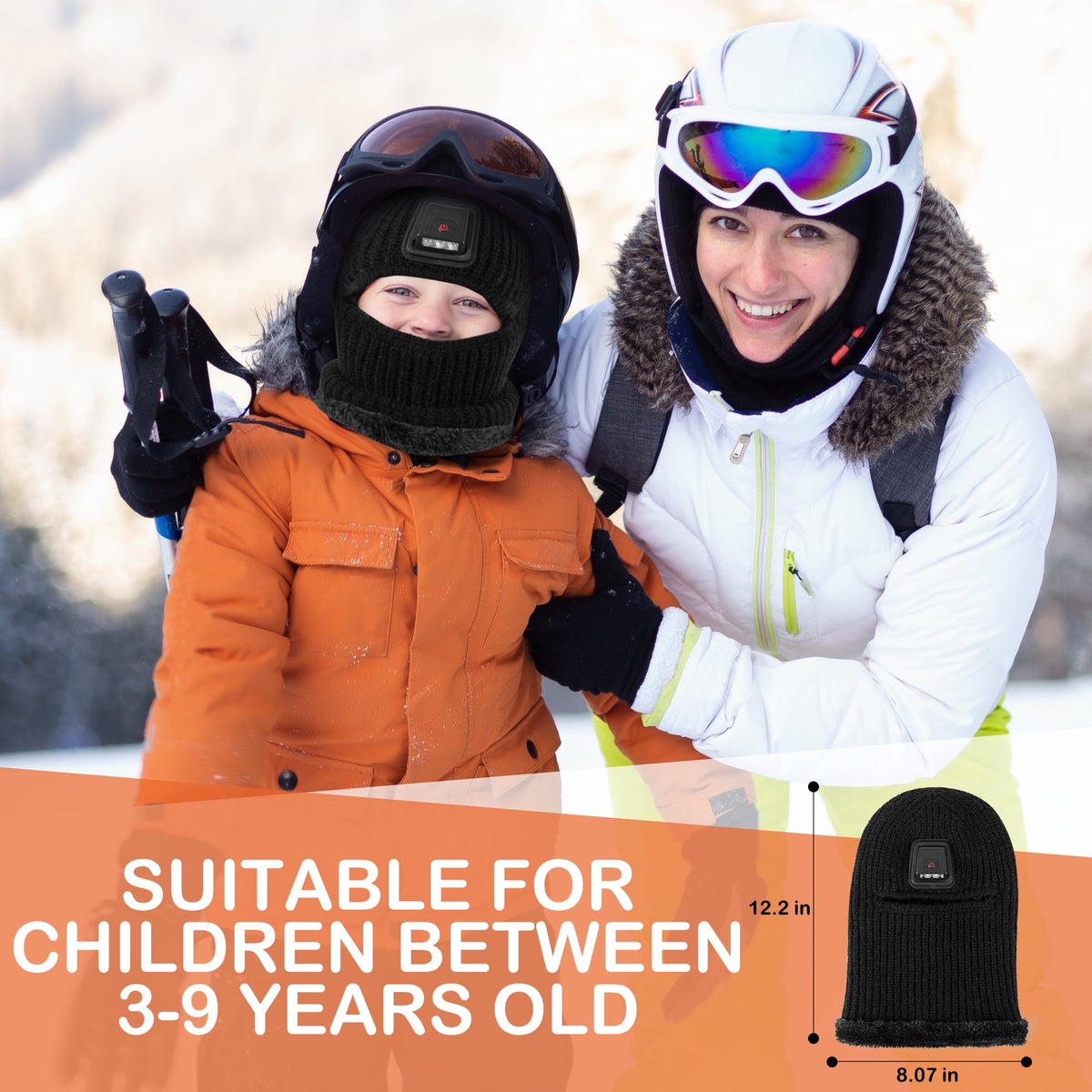 REDESS Balaclava with Light Face Mask for Kid,Unisex USB Rechargeable LED Headlamp Balaclava Black