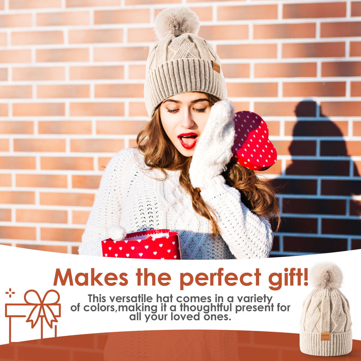 REDESS Beanie Hats for Women,Winter Warm Knitted Fleece Lined Hats Black