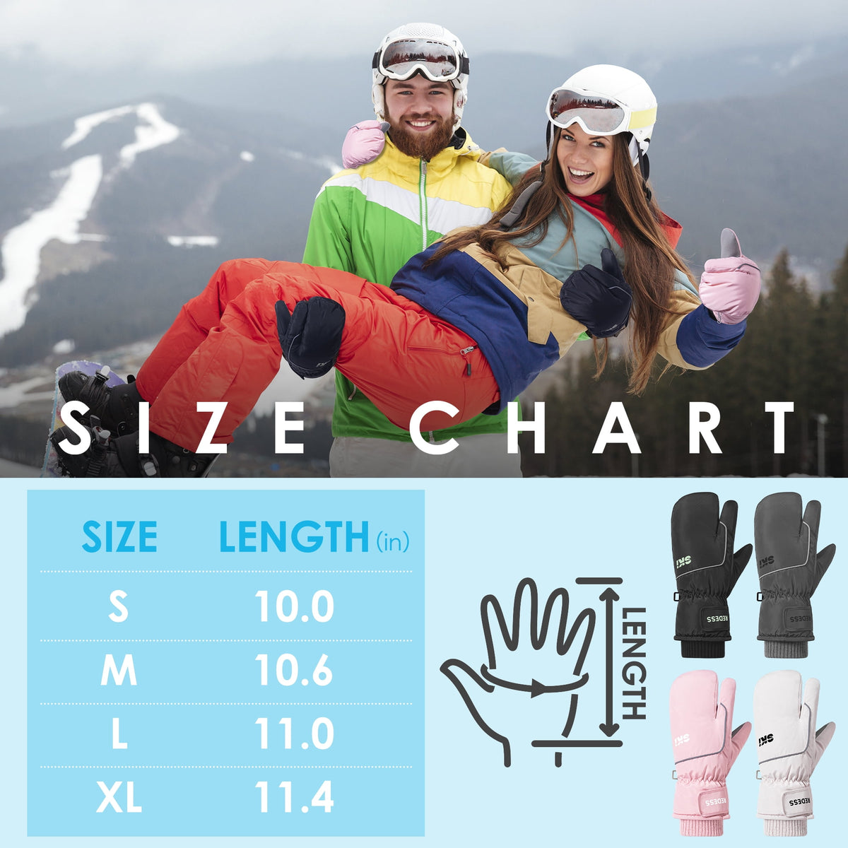REDESS Winter Ski Gloves for Men & Women, Touch Screen Waterproof Windproof Thermal Insulated Winter Snow 3?Finger Mittens, S?XL