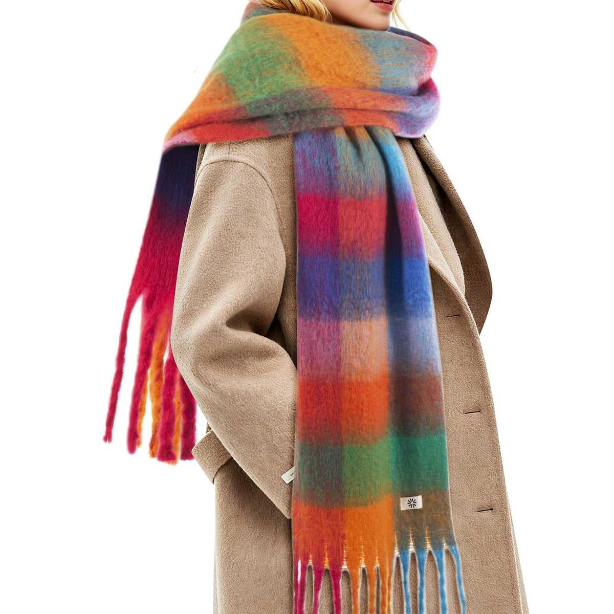 REDESS Winter Scarf for Women Soft Plaid Pattern Cozy Warm Tassel Blanket Shawl Wrap